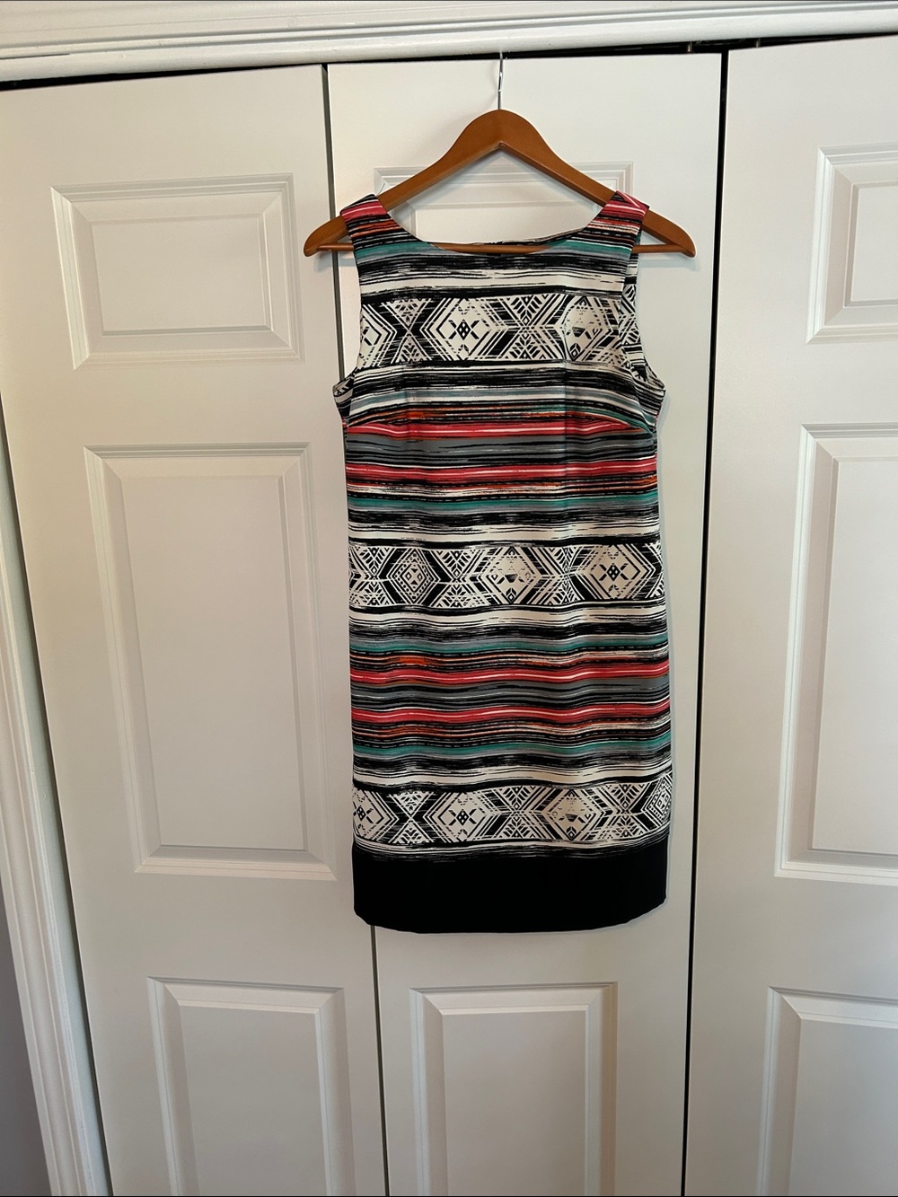 AB Studio Sleeveless Tribal Stripe Mini Dress in Black, Coral, Teal